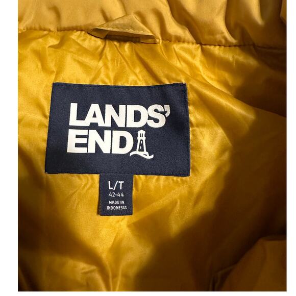 Lands' End Down Full Zip Puffer Vest Men's Large Tall LT Mustard Yellow Warm - Picture 4 of 7